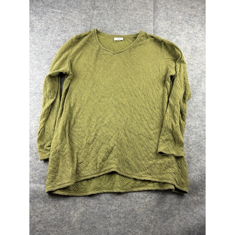 Pure J Jill Women's S Tunic Shirt Olive Green Crinkle Textured Lagenlook SEE